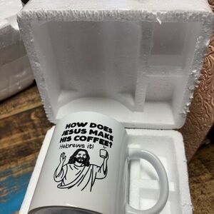 White Coffee Mug with Humorous Jesus Design